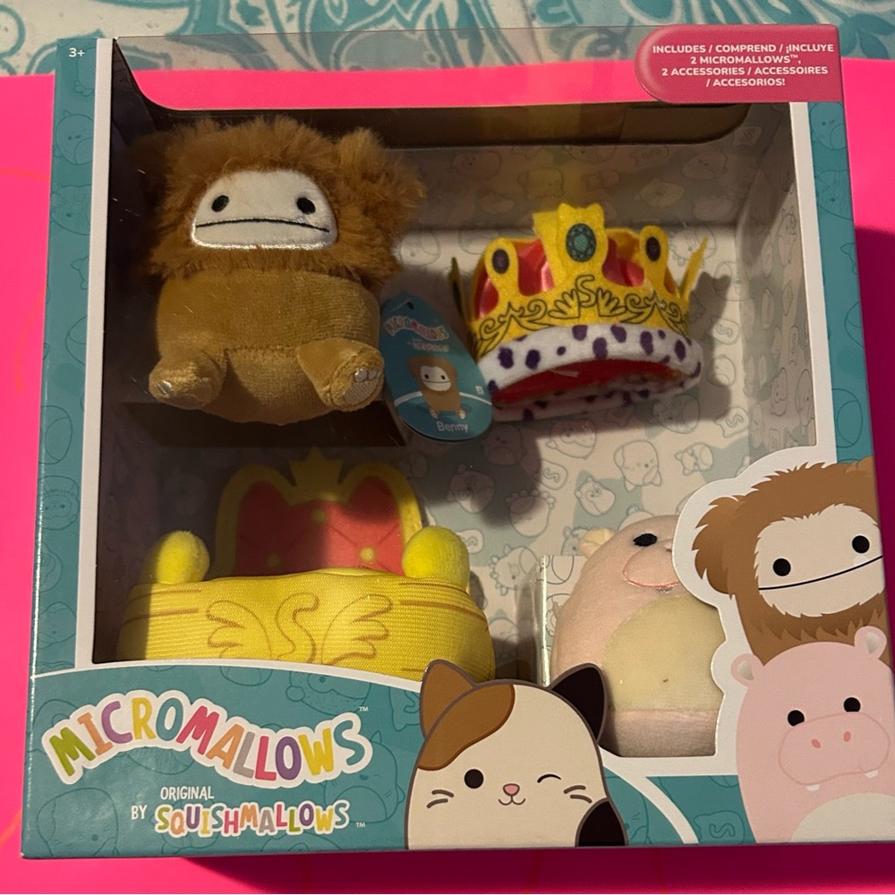 Squishmallows Micromallows Plush Set with Yellow Throne and Colorful Crown